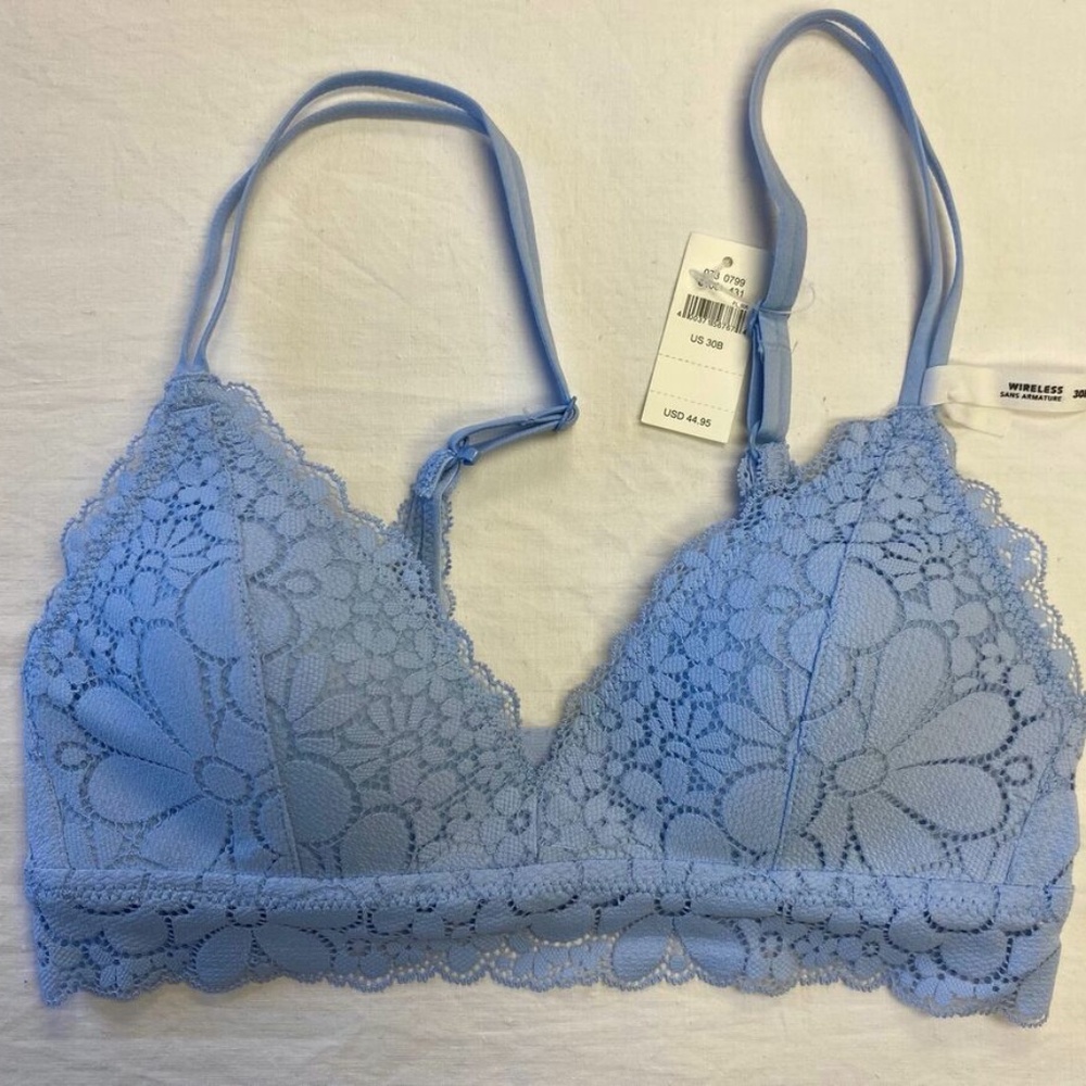 NWT Aerie Real Happy Wireless Lightly Lined Candy Lace Bra -- Blue - 30B